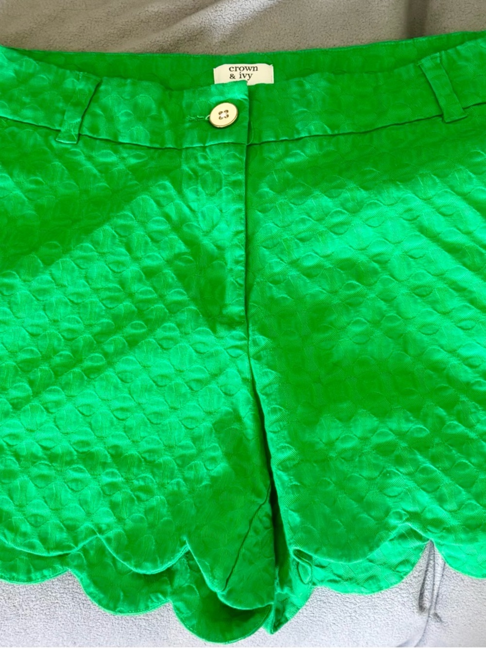 crown & ivy Emerald Green Textured Dress Shorts with Gold Charm